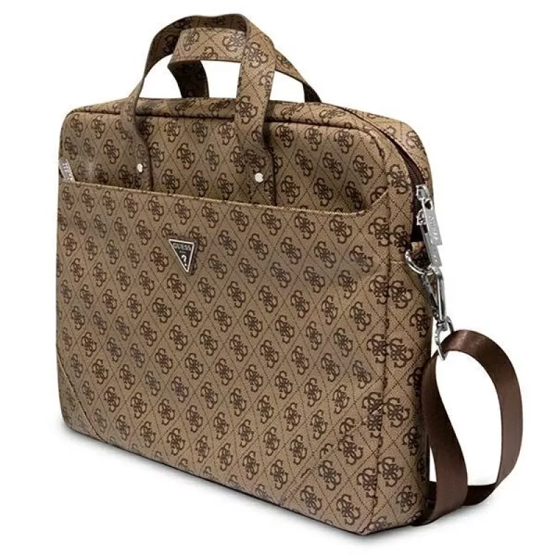 Mala para portátil GUESS GUCB15P4TW 16 polegadas castanha Saffiano com logótipo triangular 4G