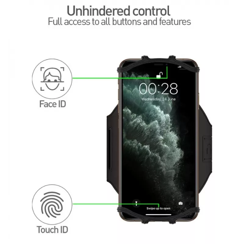 Braçadeira desportiva Tellur A100 para smartphone, preta, ajustável, tamanho universal