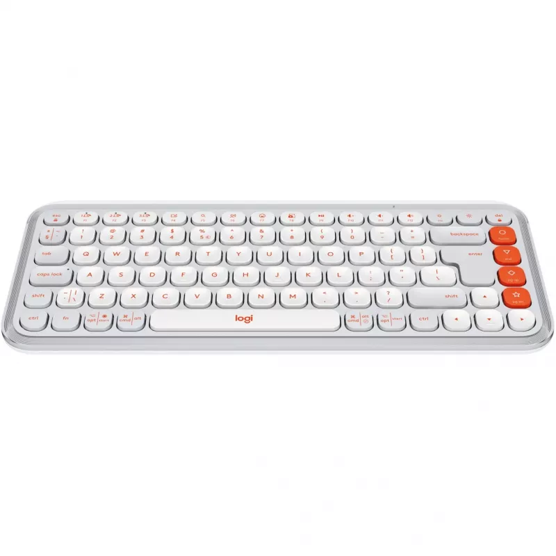 Logitech POP Icon Keys - Teclado - sem fios - Bluetooth LE - QWERTY - US International - Off White, Orange (920-013072)