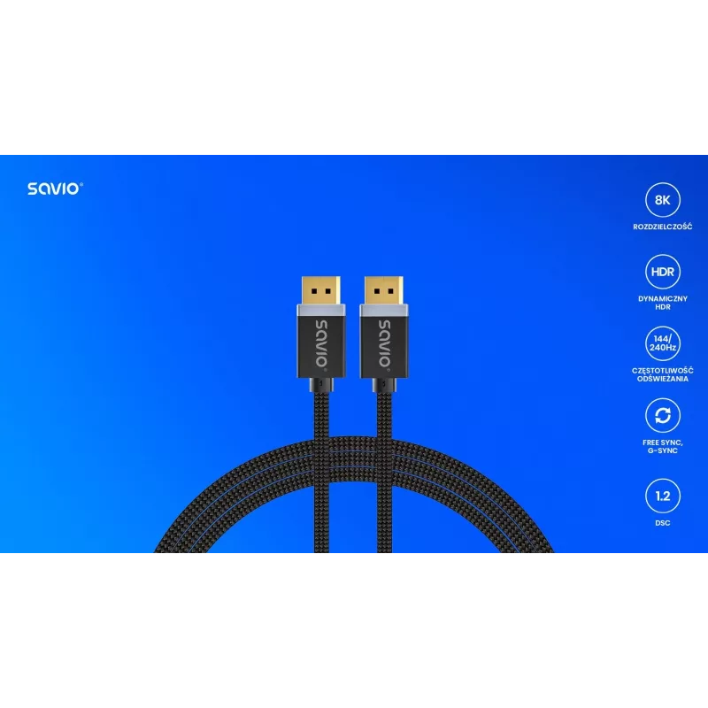 Cabo SAVIO DISPLAYPORT (M) - DISPLAYPORT (M), V1.4, 3 m, CL-176