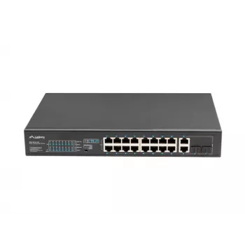 Switch não gerido LANBERG RSFE-16P-2C-150 — 18 portas Gigabit, 16 PoE+/2 SFP, 150 W total, 1U rack, metal, preto
