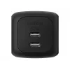 Carregador rápido AC de interior Belkin WCH019kqBK — 2× USB‑C, preto, proteção OVP/OC/OT/SC