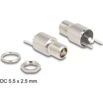 DELOCK Conector fêmea DC 5,5 x 2,5 mm conector fêmea versão de solda para encastrar 20 V 9 A