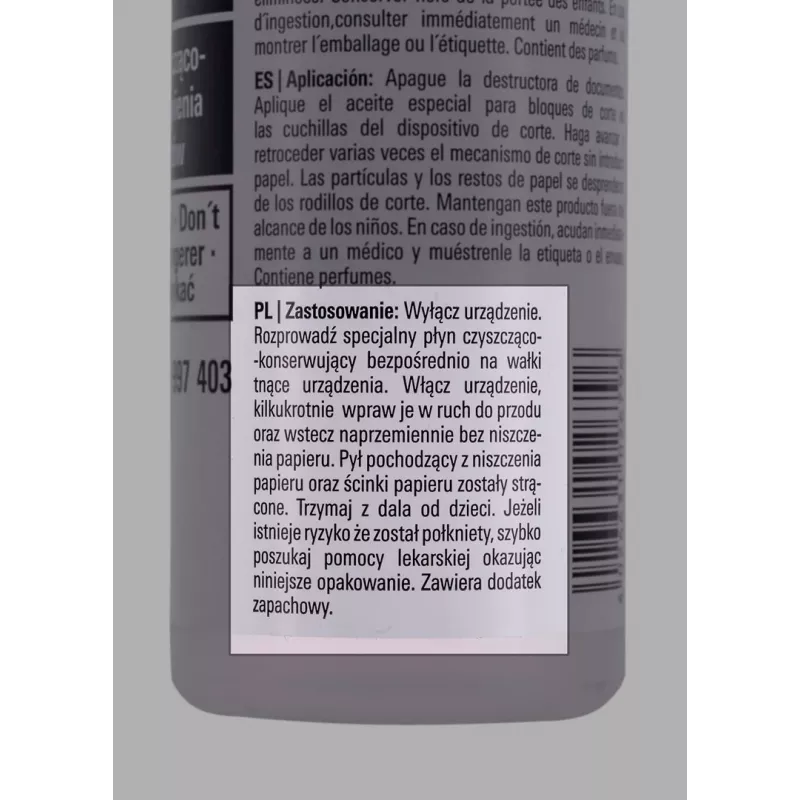 HSM 1235997403 óleo de limpeza e lubrificação para o bloco de corte da trituradora, 250 ml