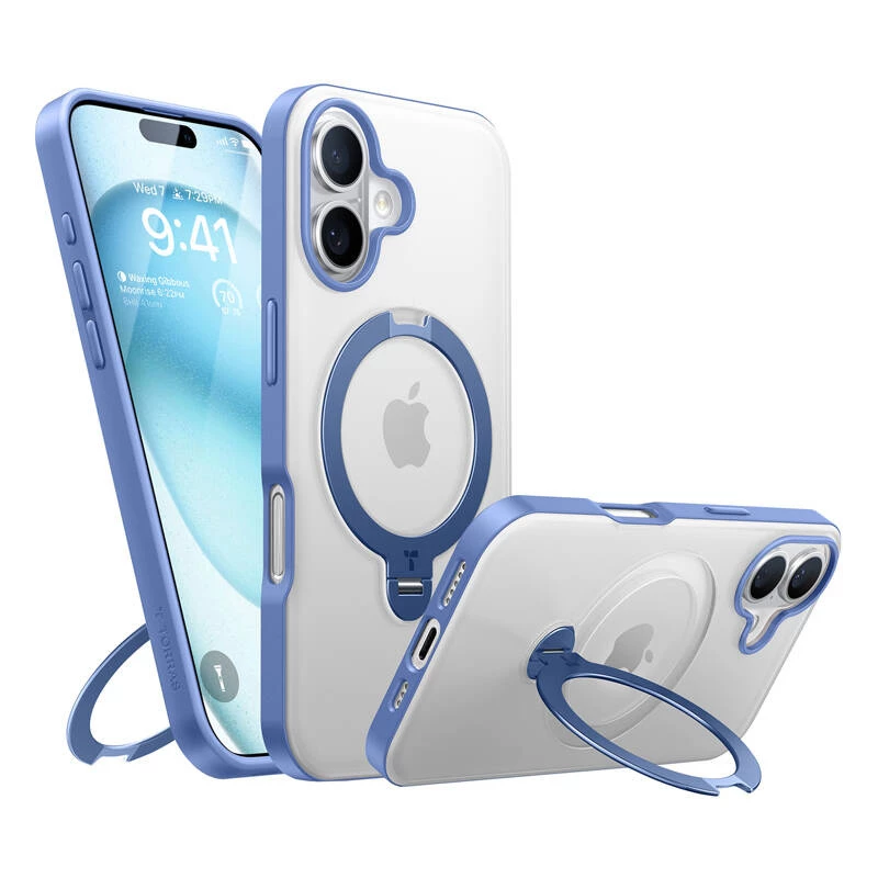 Capa protetora Torras Ostand Spin para iPhone 16 – azul, perfil fino, compatível com carregamento sem fios