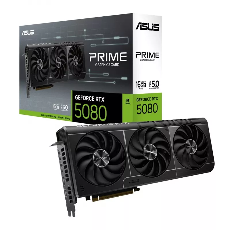 Placa gráfica ASUS GeForce RTX 5080 16 GB GDDR7 PCIe 5.0, 256 bits, 3 ventoinhas, resolução máx. 7680×4320