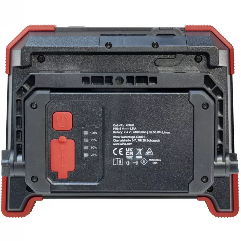 Wiha 45698 holofote de trabalho sem fios, 30 W, preto/vermelho