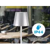 Beper P201UTP117 candeeiro de mesa LED recarregável, 1,5 W, interruptor tátil, regulável, adaptador para garrafa de 33 mm, resistente à água, prateado