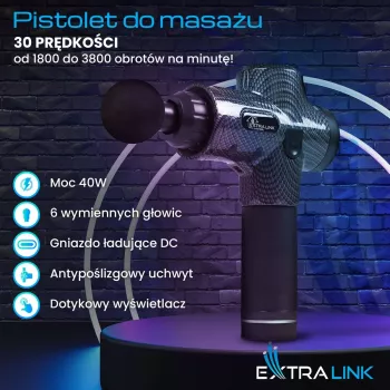 Pistola de massagem Extralink MSG-01-PRO 3800 rpm 6 acessórios