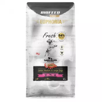 EUPHORIA Fresh Junior cães de porte médio e grande peru com coelho - alimento seco para cães - 12 kg