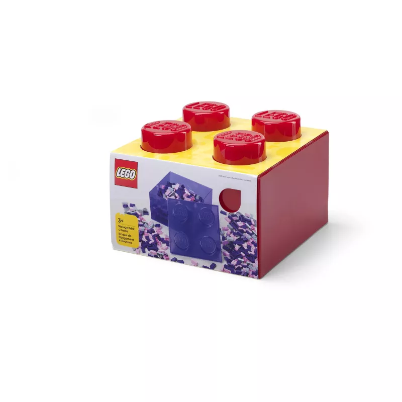 LEGO Storage Brick 4 caixa de arrumação com tampa, vermelha transparente