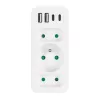 Power Splitter MACLEAN MCE248 F/W — 3 tomadas AC (1×16A, 2×6A) + 4×USB (2×A, 2×C PD 20W), ficha EU, branco