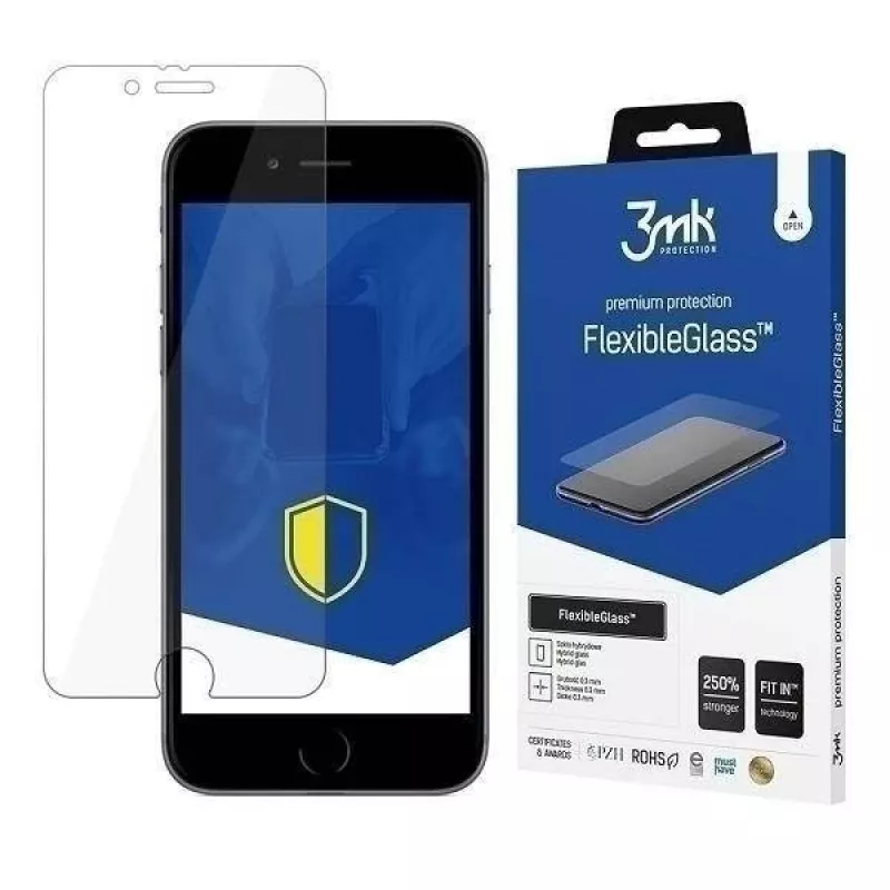 3MK FlexibleGlass protetor de ecrã híbrido para iPhone SE 2020/2022, 0,2 mm, 7H, transparente