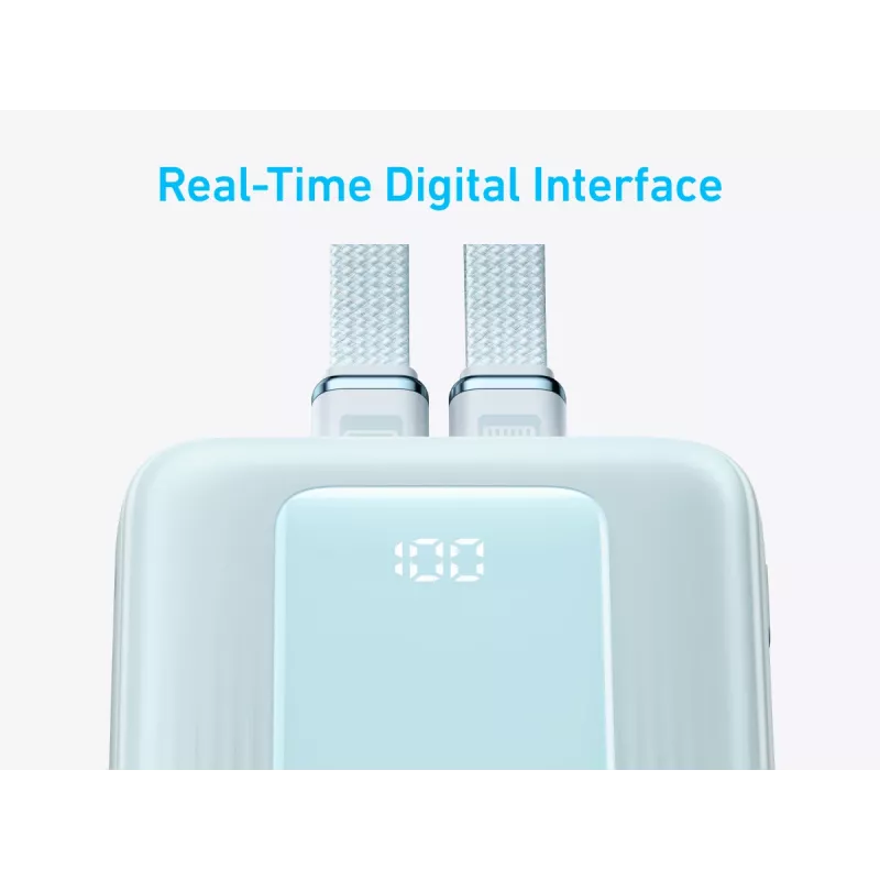 Powerbank Anker com cabo USB-C e Lightning integrado | A1680031 | 10000 mAh | 30W | azul