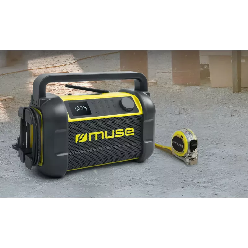 Rádio portátil Muse M-928 BTY com sintonizador digital FM, 20W, USB-C, preto/amarelo