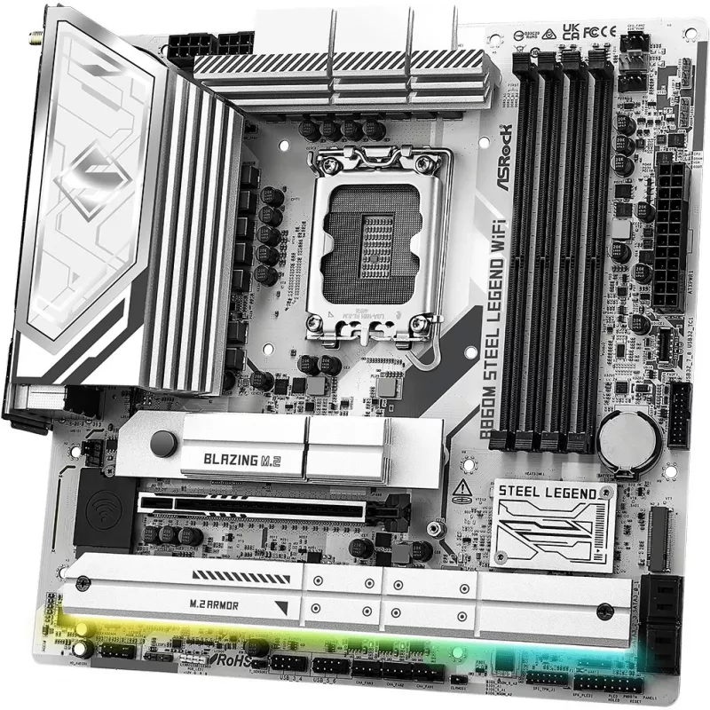Placa-mãe ASRock B860M Steel Legend WiFi — Intel B860, LGA 1851, micro‑ATX, DDR5, 4 DIMM, Wi‑Fi 6E, 2.5GbE