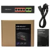 Switch Ethernet PoE QOLTEC 52289 — 4x portas RJ45 PoE, 2x RJ45 uplink, orçamento PoE 65W