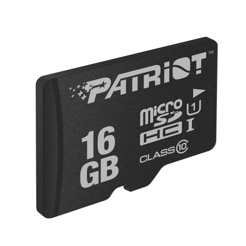 Cartão de memória microSDHC PATRIOT PSF16GMDC10 — 16 GB, Class 10, UHS-I (U1), 80 MB/s, preto