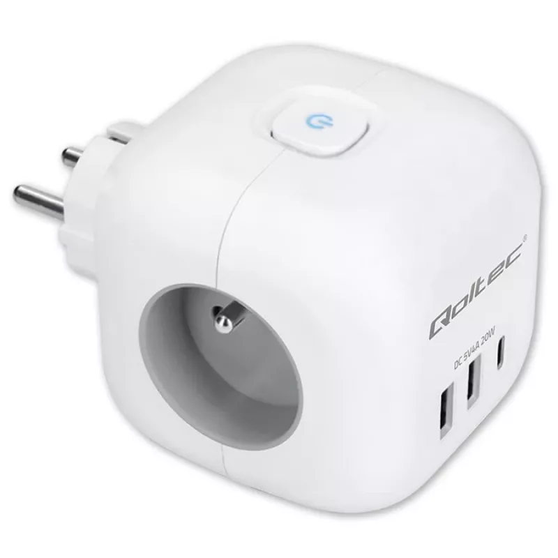 Régua de tomadas QOLTEC 52548 com 3 tomadas AC e porta USB