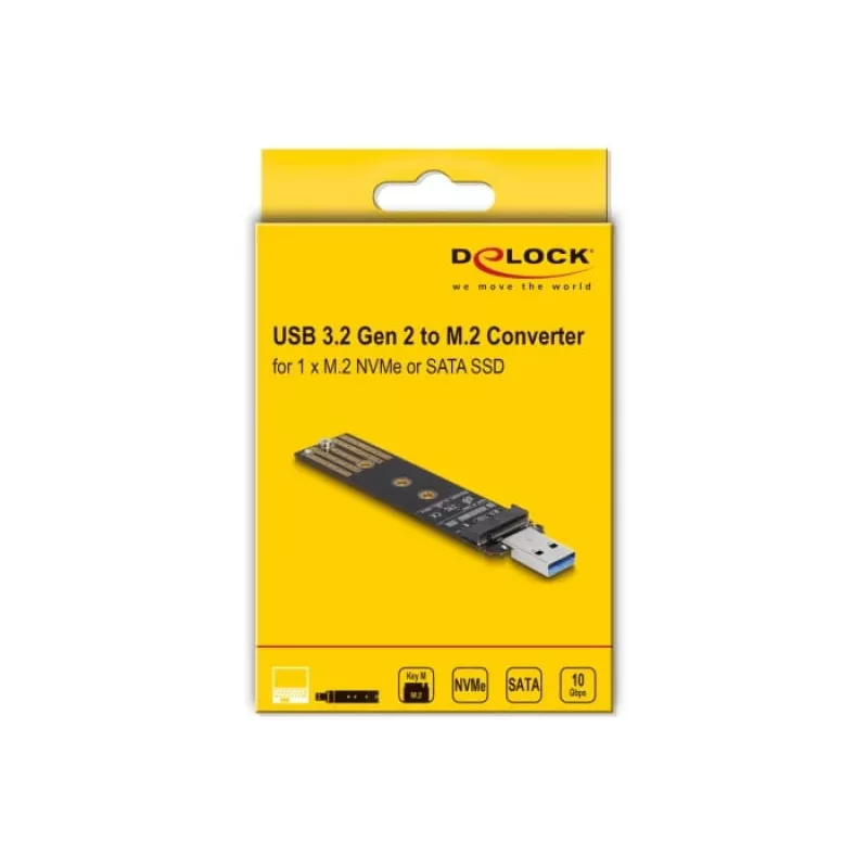 Conversor combo DeLOCK para M.2 NVMe PCIe ou SSD SATA USB 3.2 Gen 2 preto