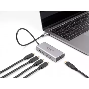 Hub USB DELOCK 10 Gbps Type-C 4 portas PD 85W cabo 30cm