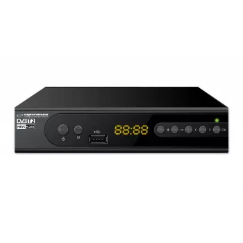 Set-Top-Box ESPERANZA EV106R Sintonizador de cabo DVB-T2 / DVB-C HEVC H.265, HDMI, USB, PVR, Dolby Digital, 174–790 MHz, preto
