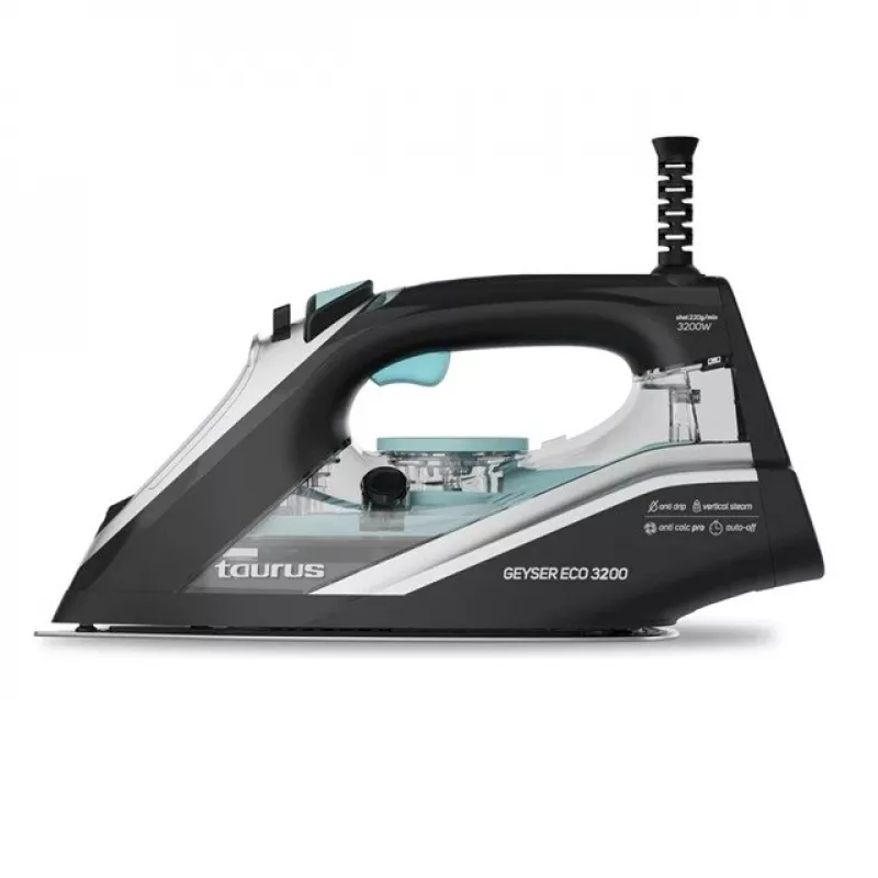 Ferro de engomar a seco e a vapor Taurus Geyser Eco 3200 W, golpe de vapor 220 g/min, base anodizada, preto