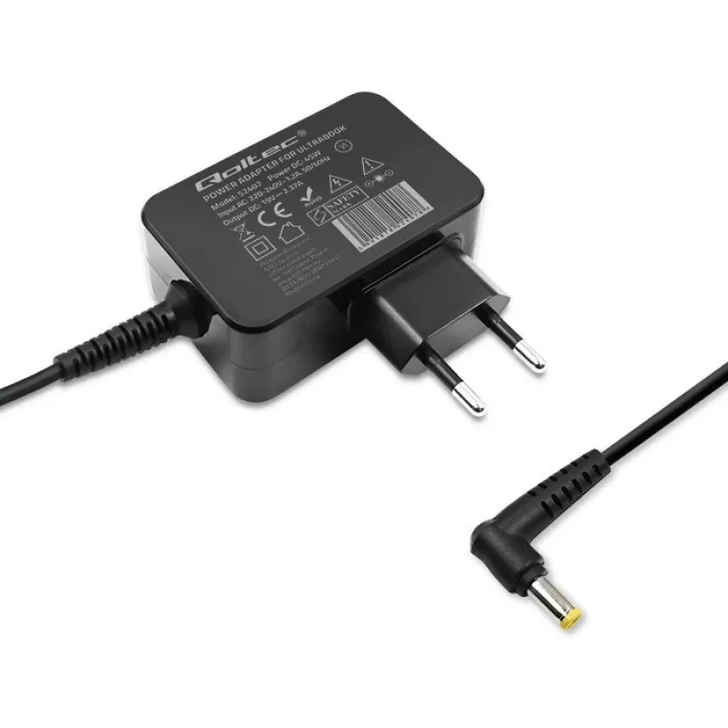 Carregador QOLTEC 52407 para Toshiba Ultrabook 45W 19V 2,37A Fonte de alimentação
