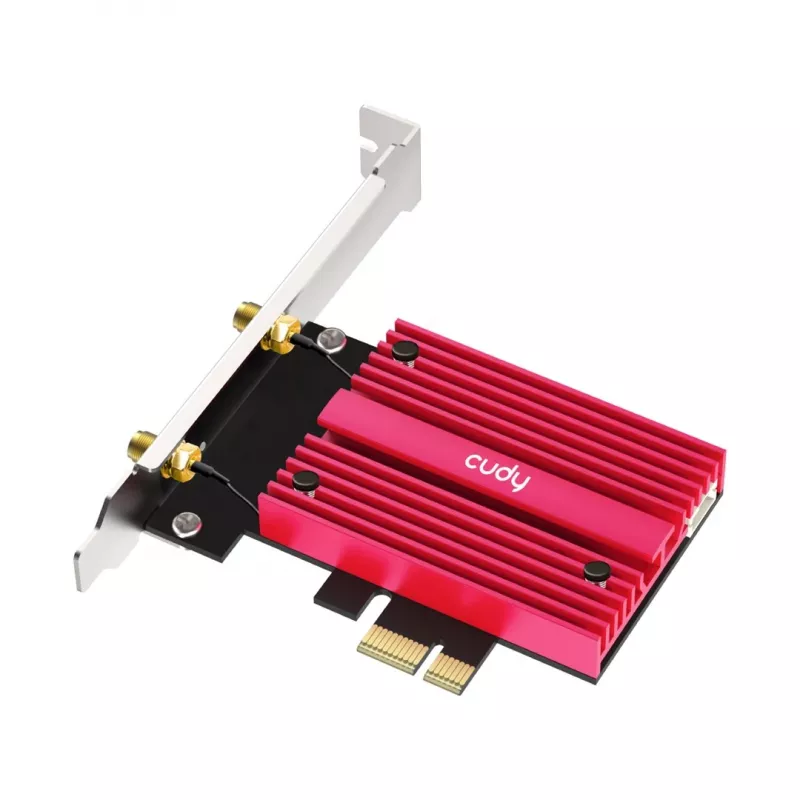 Placa de rede interna WLAN Bluetooth Cudy WE9300S PCIe, Wi‑Fi 7 (802.11be) tri-band 2.4/5/6 GHz, 5765 Mbit/s, Bluetooth 5.4, antena externa 2x2