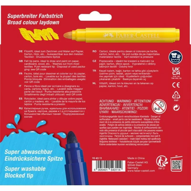 FABER-CASTELL marcador Jumbo Super Washable 12 unid.