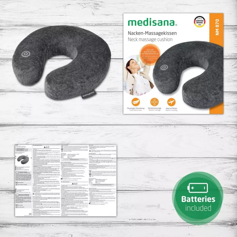 Massajador de pescoço Medisana NM 870 - cinzento, massajador vibratório a pilhas