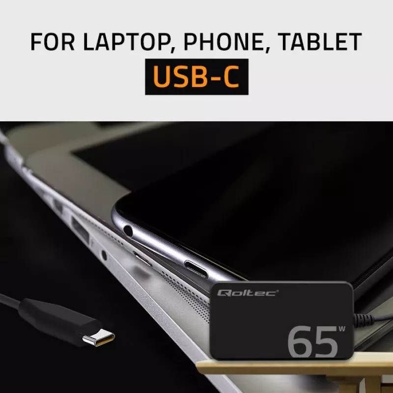 Carregador QOLTEC 65W GaN Super Fast fino PD 5-20V 3,25A USB-C
