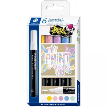 Conjunto de marcadores Staedtler Lumocolor 6 cores pastel — tinta acrílica, sortido com 6 tons pastel