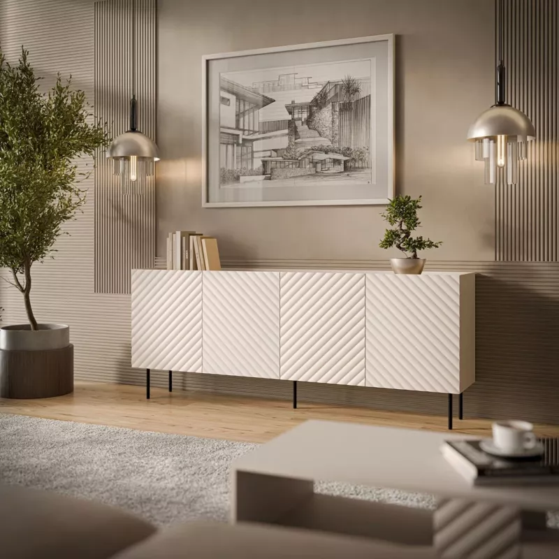 Cómoda Cama Meble LUCCA 4D — 200 x 40 x 80 cm, caxemira, aglomerado