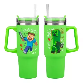 Copo isotérmico Paladone Minecraft Green 900 ml com palhinha