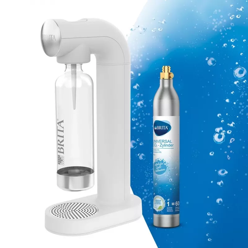 BRITA sodaONE gaseificador de água com garrafa PET de 1 L e cilindro de CO2, até 60 L por cilindro, branco