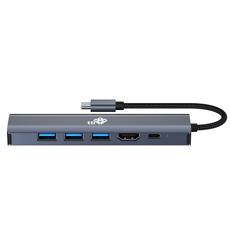 Adaptador HUB USB C 6in1 - HDMI, USBx3, PD, RJ-45