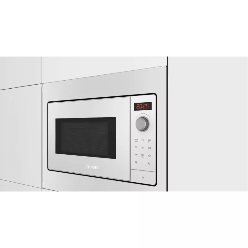 Micro-ondas de encastrar solo Bosch BFL523MW3, 800 W, 20 L, branco, controlo tátil e rotativo
