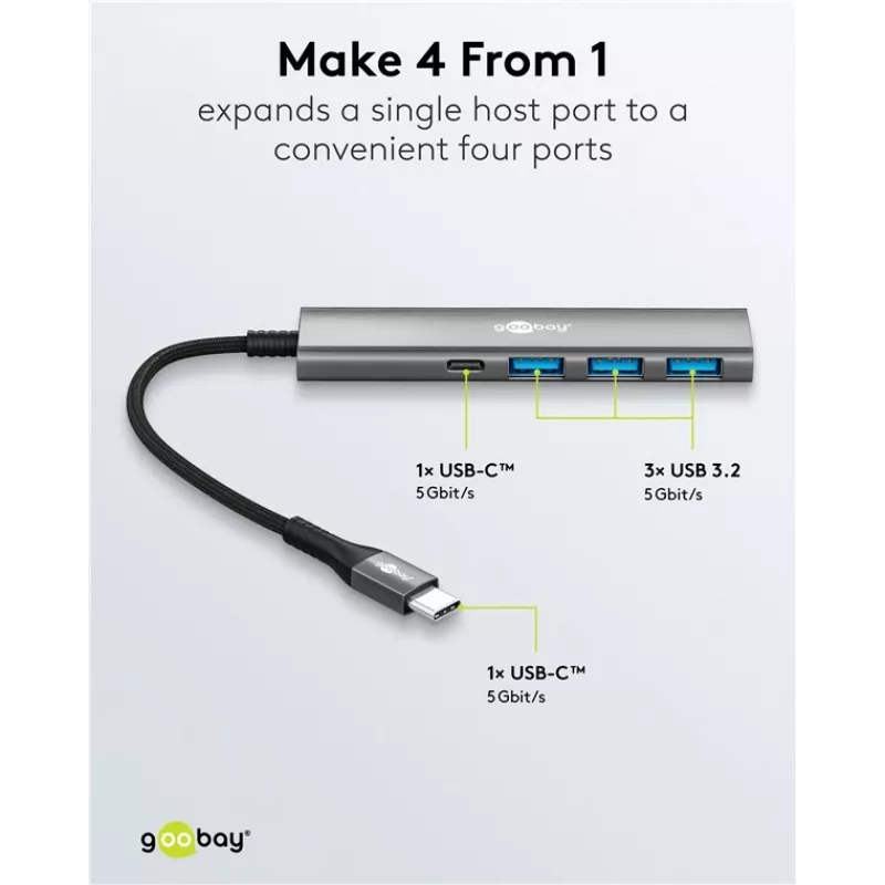 Hub USB slim de 4 portas Goobay USB-C para/USB-A 5 Gbit/s - -Plug> 1x (76562)
