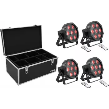 Conjunto de projetores LED de chão EUROLITE SLS-7 HCL 4x com mala de transporte TDV-1
