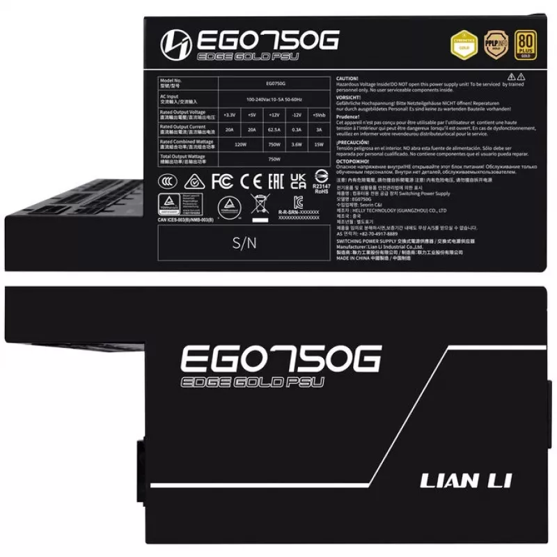 Fonte de alimentação LIAN LI EDGE GOLD 750 — 750W, 80 PLUS Gold, PFC ativo