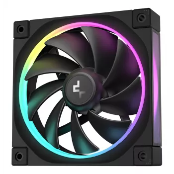 Ventoinha para caixa DeepCool FL12 120 mm, PWM, 500–2150 rpm, 55 CFM, 2,82 mmH2O, FDB, Multi-LED, preto