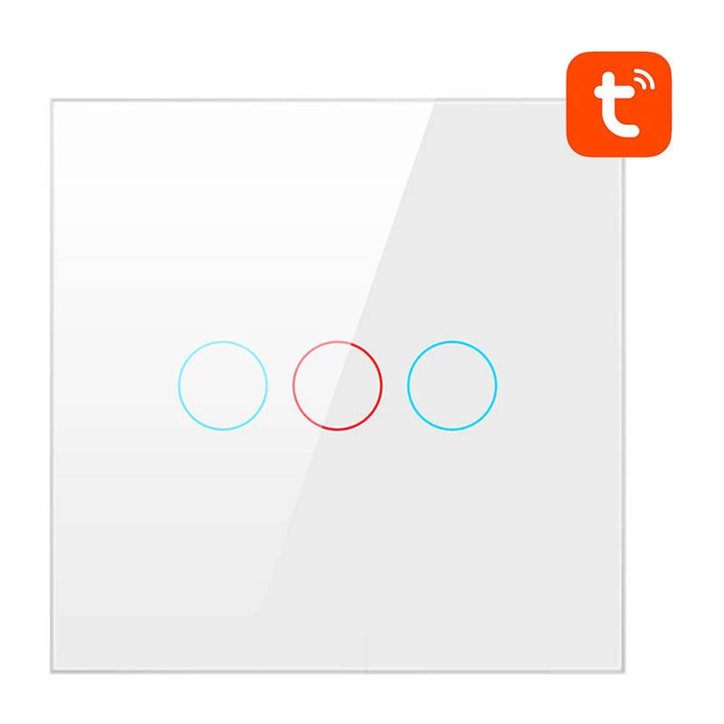 Interruptor de luz inteligente Avatto TS02-EU-W3 WiFi 3 vias — interruptor WiFi de parede para controlo múltiplo