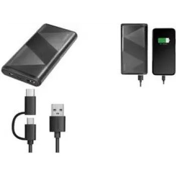 Logilink - Powerbank - Cabo 2-em-1 - 10000 mAh - 18 Watt - 3 A - PD 2.0, QC 3.0 - 2 portas de saída (USB Type-A, USB-C de 24 pinos) - no cabo: USB Type-A / USB-C - Preto (PA0275)