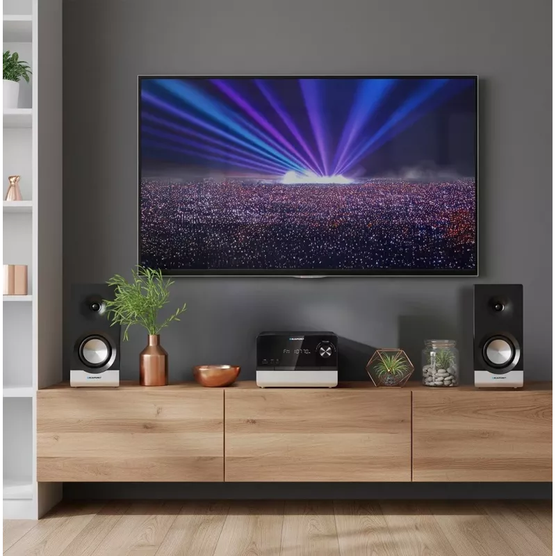 Micro-sistema de áudio doméstico BLAUPUNKT MS40.2BT — 2×50 W RMS, Bluetooth, CD, USB, HDMI ARC, entrada ótica, indicador LED (preto)