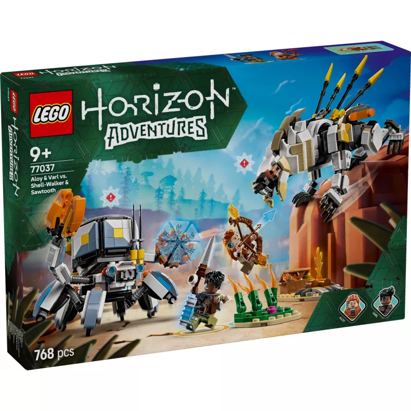 LEGO Set Horizon Adventures 77037 – Aloy e Varl vs. Shell-Walker e Sawtooth, 768 peças, 2 minifiguras