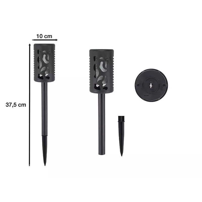 Beper P207ILO101 candeeiro solar de jardim com estaca, 12 LED efeito chama, IP44, preto