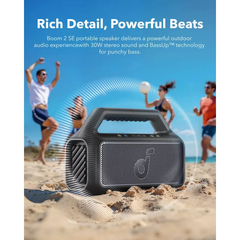 Altifalante estéreo portátil Anker Soundcore Boom 2 SE — 2.0 canais, 30 W RMS, sem fios, preto