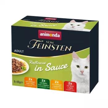 Comida húmida para gatos animonda Vom Feinsten adulto 8×85 g saquetas sem cereais sem soja sem corantes artificiais