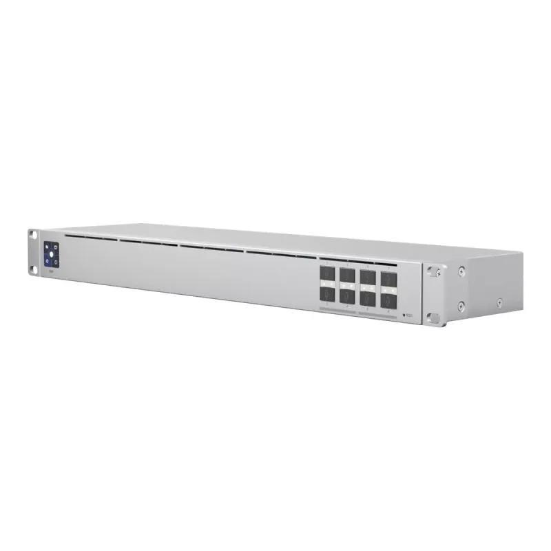 Switch de rede L2 Gerido UBIQUITI USW-Aggregation — 8 slots SFP+, suporte 10G, sem ventoinha, rack 1U, prateado